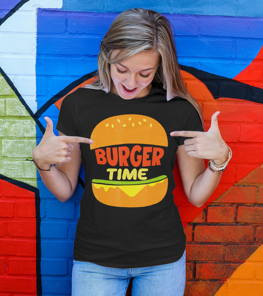 Burger Time Cheeseburger Icon Text T-Shirt