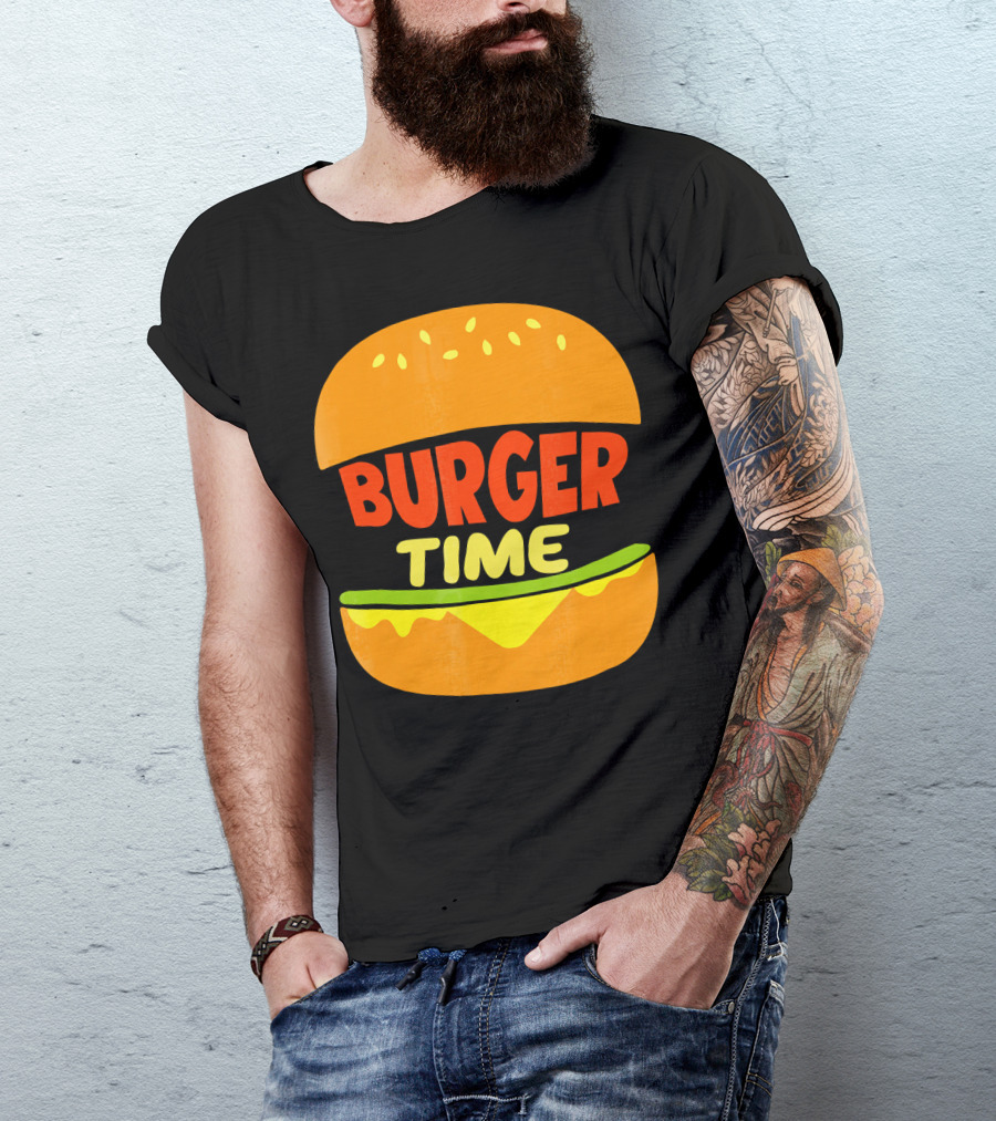Burger Time Cheeseburger Icon Text T-Shirt