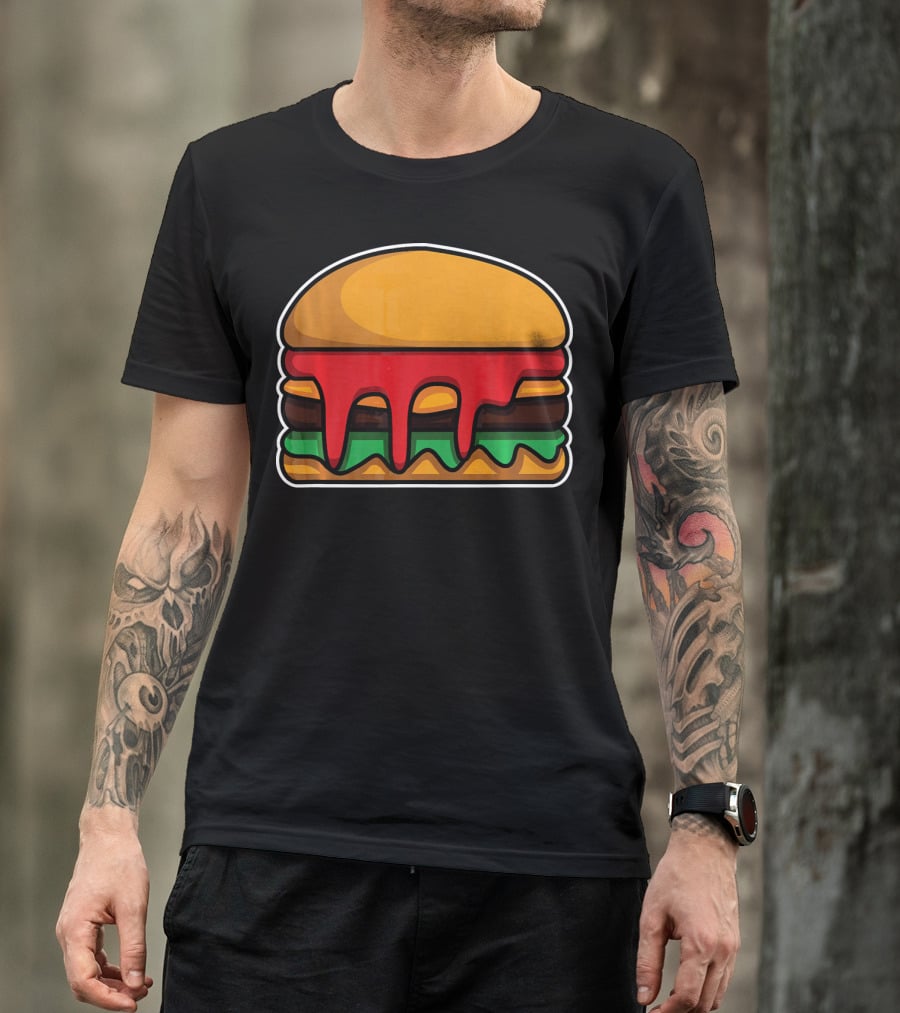 Cool Cute Hamburger Dripping Cheese Ketchup T-Shirt
