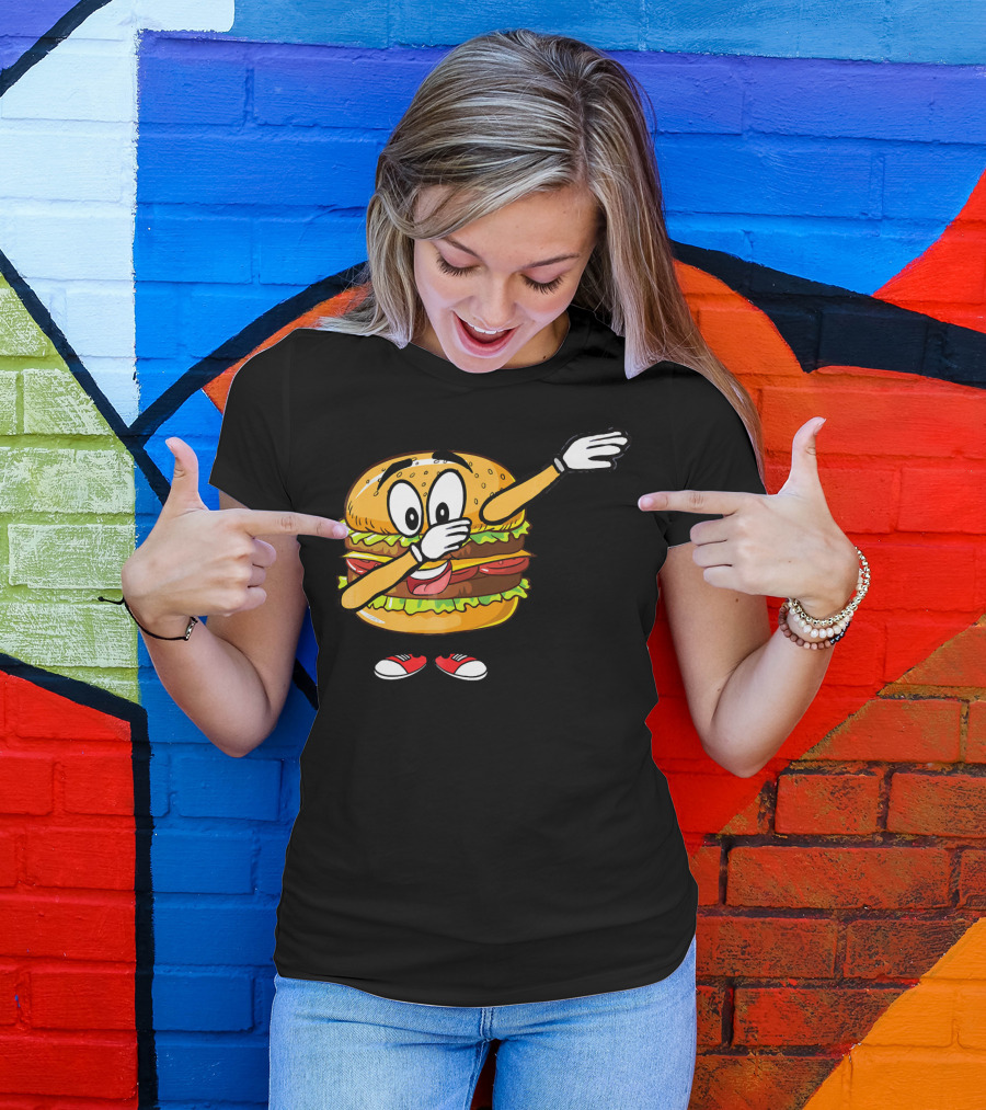 Dabbing Cheeseburger Funny Hamburger Comic Pose T-Shirt