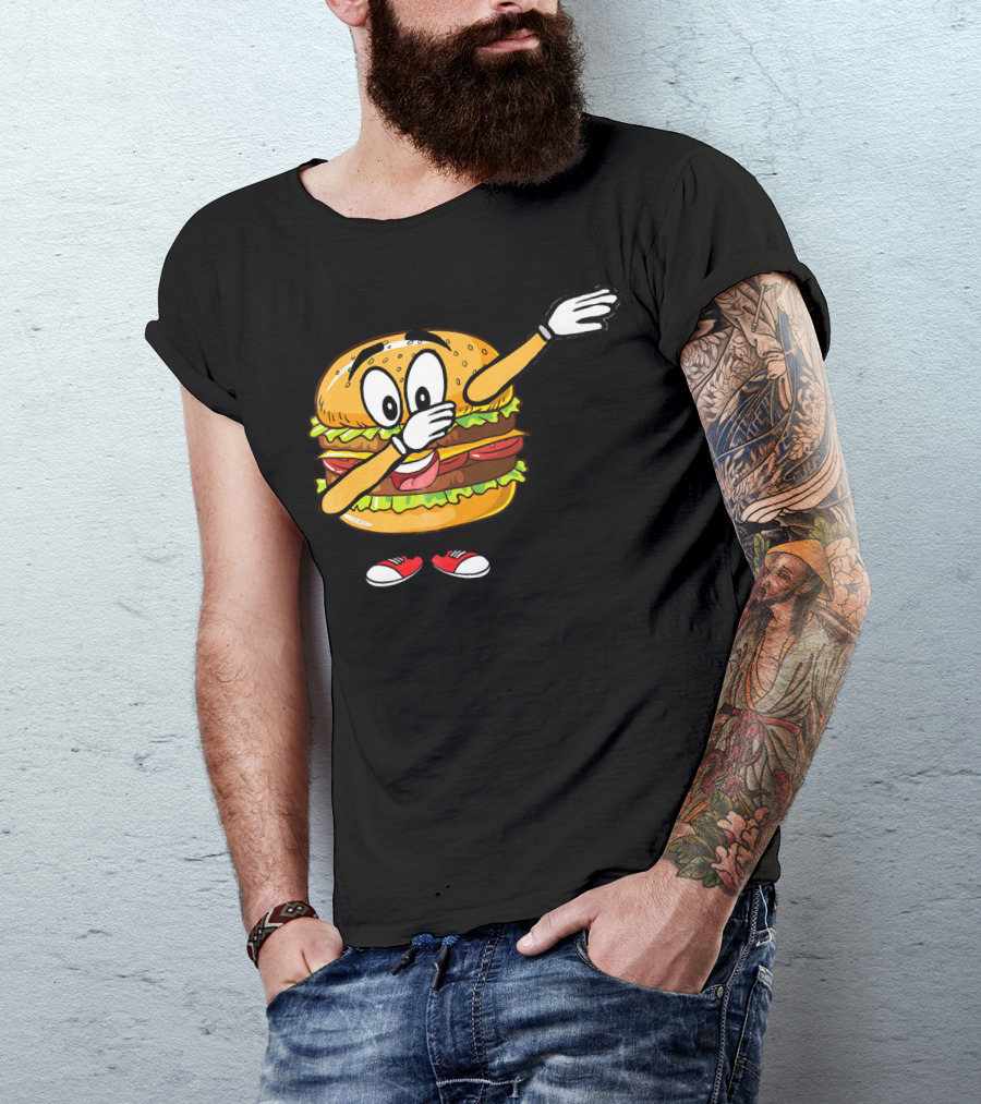 Dabbing Cheeseburger Funny Hamburger Comic Pose T-Shirt