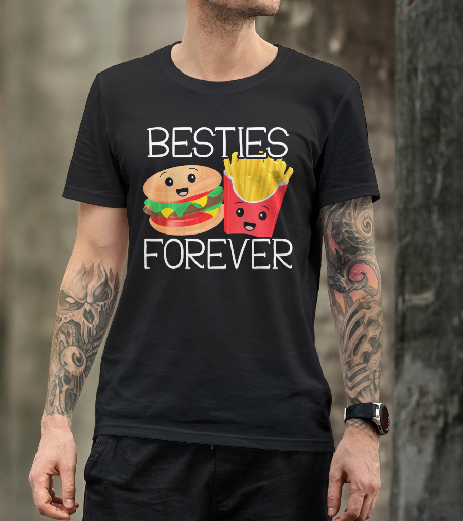Besties Forever Smiling Hamburger And French Fries Duo T-Shirt