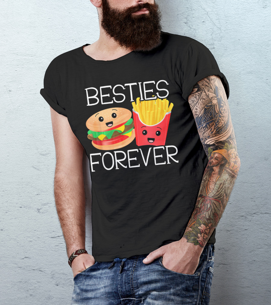 Besties Forever Smiling Hamburger And French Fries Duo T-Shirt