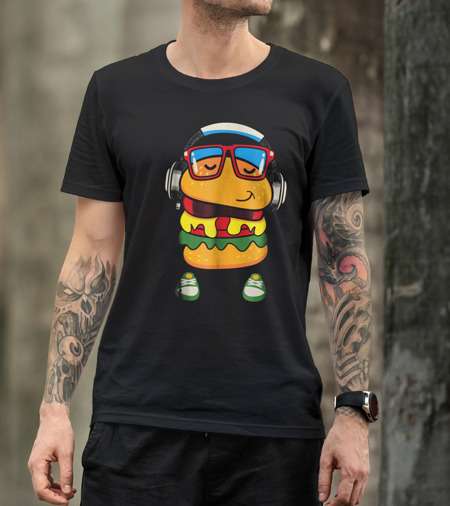 Dancing Hamburger With Headphones And Glasses T-Shirt