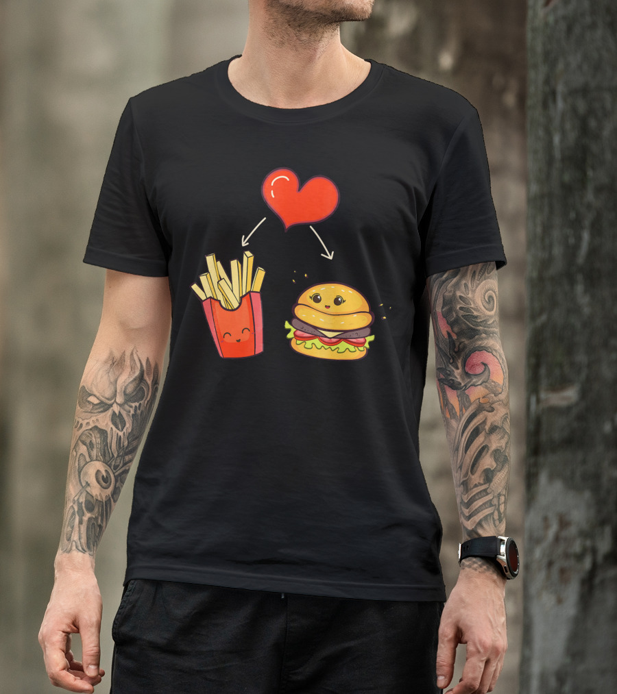 Burger Fries Kids Kawaii Heart Cute Food Lovers T-Shirt