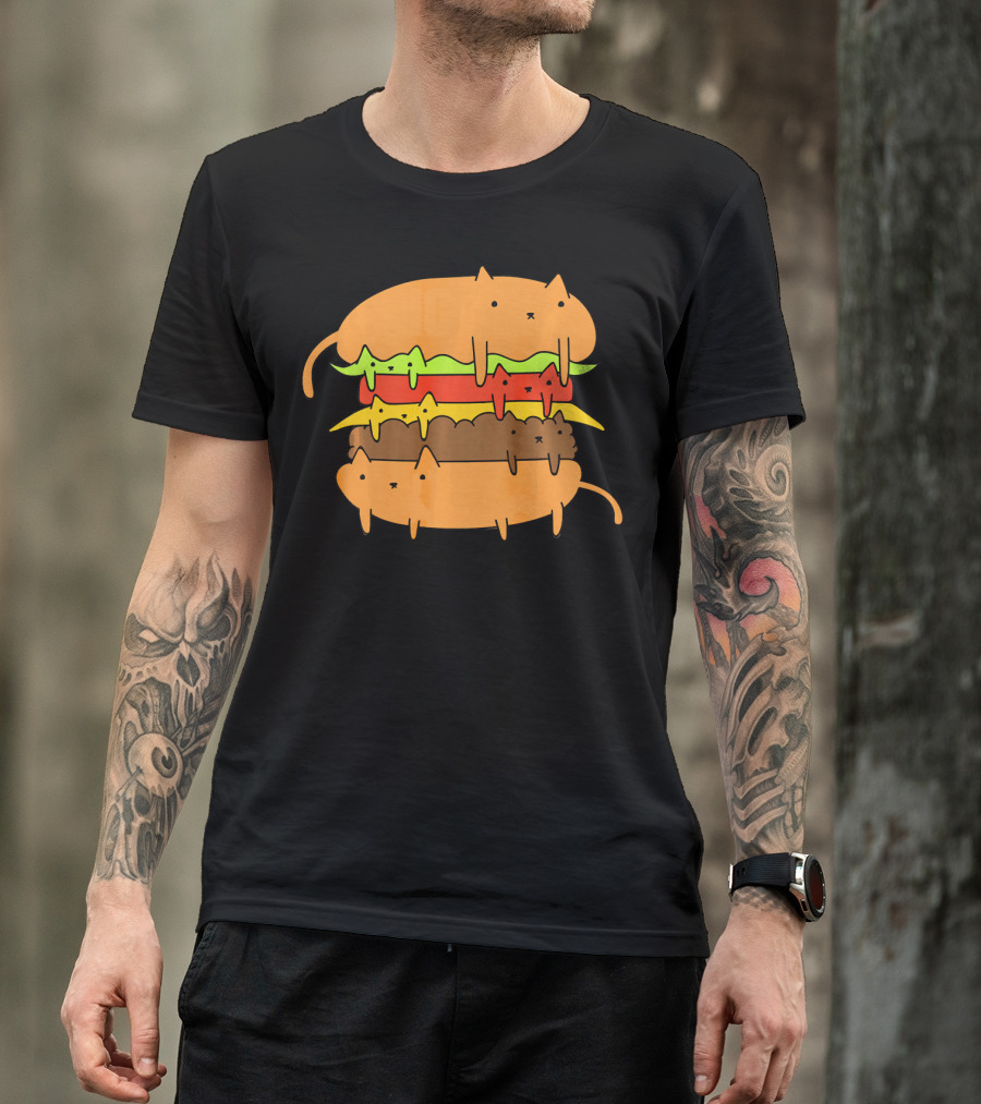 Cute Kawaii Cat Cheese Burger Adorable Layers T-Shirt