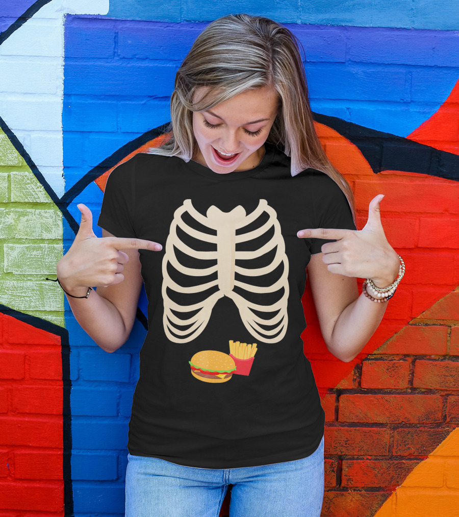 Halloween Skeleton Rib Cage Xray Burger And Fries T-Shirt