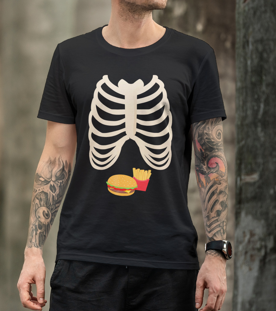 Halloween Skeleton Rib Cage Xray Burger And Fries T-Shirt