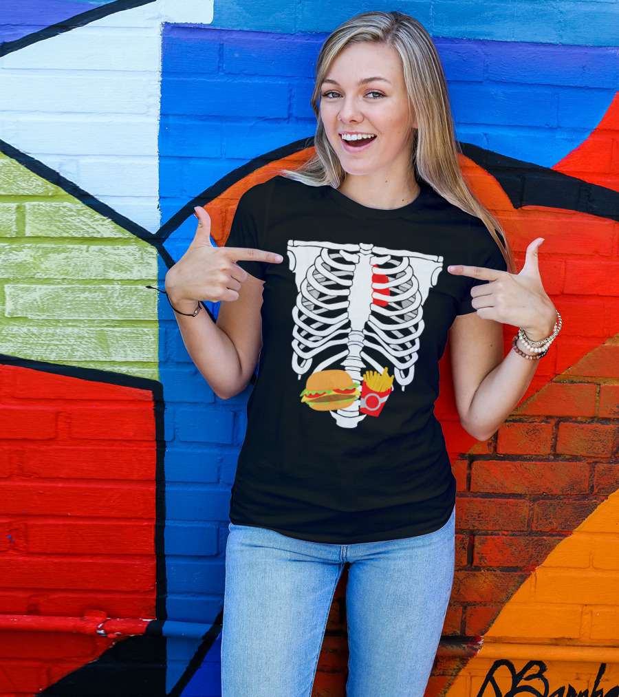 Skeleton Ribcage With Burger And Fries T-Shirt