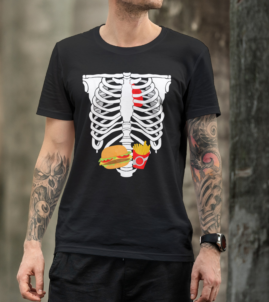 Skeleton Ribcage With Burger And Fries T-Shirt