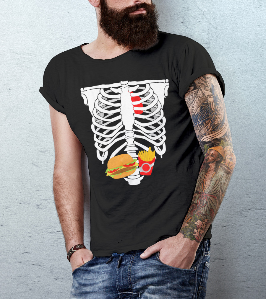 Skeleton Ribcage With Burger And Fries T-Shirt