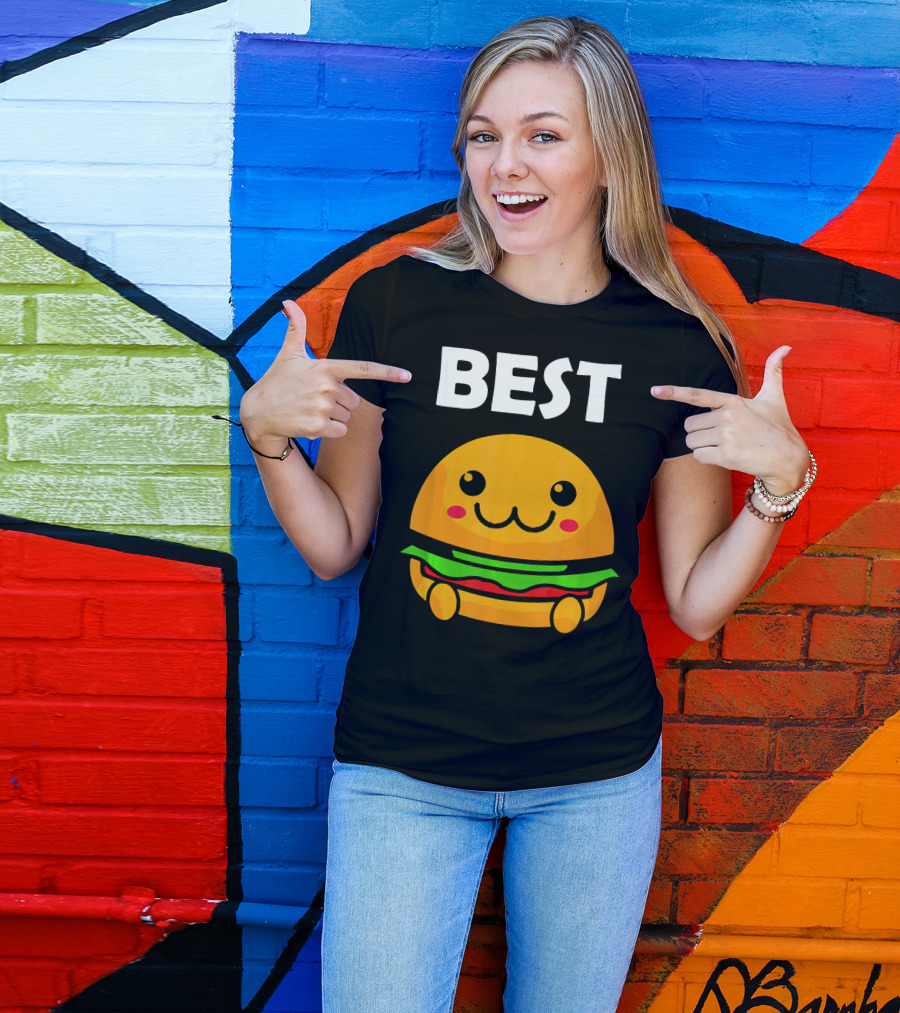 Burger Matching Fries Best Friend Novelty Best Cute Kawaii Face T-Shirt
