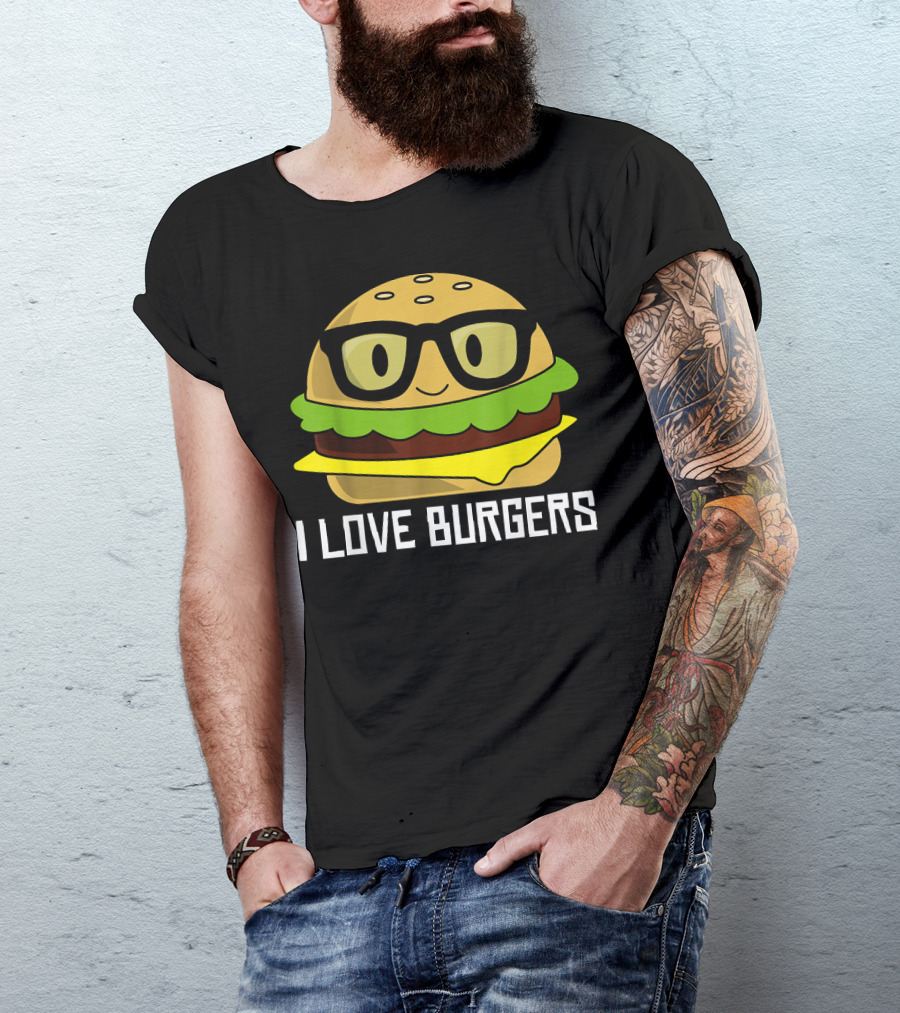 I Love Burgers Cheeseburger Glasses Cute Hamb T-Shirt