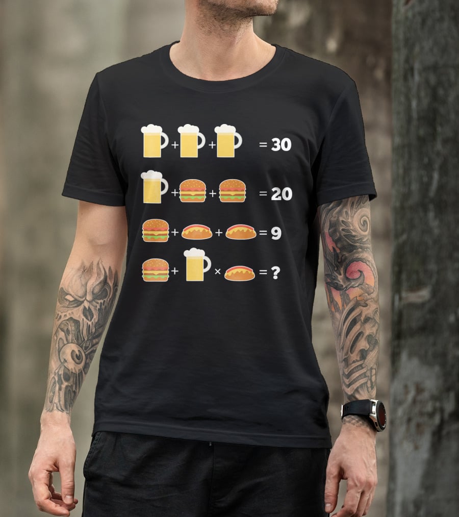 Beer And Hamburger Hot Dog Math Puzzle Equation T-Shirt