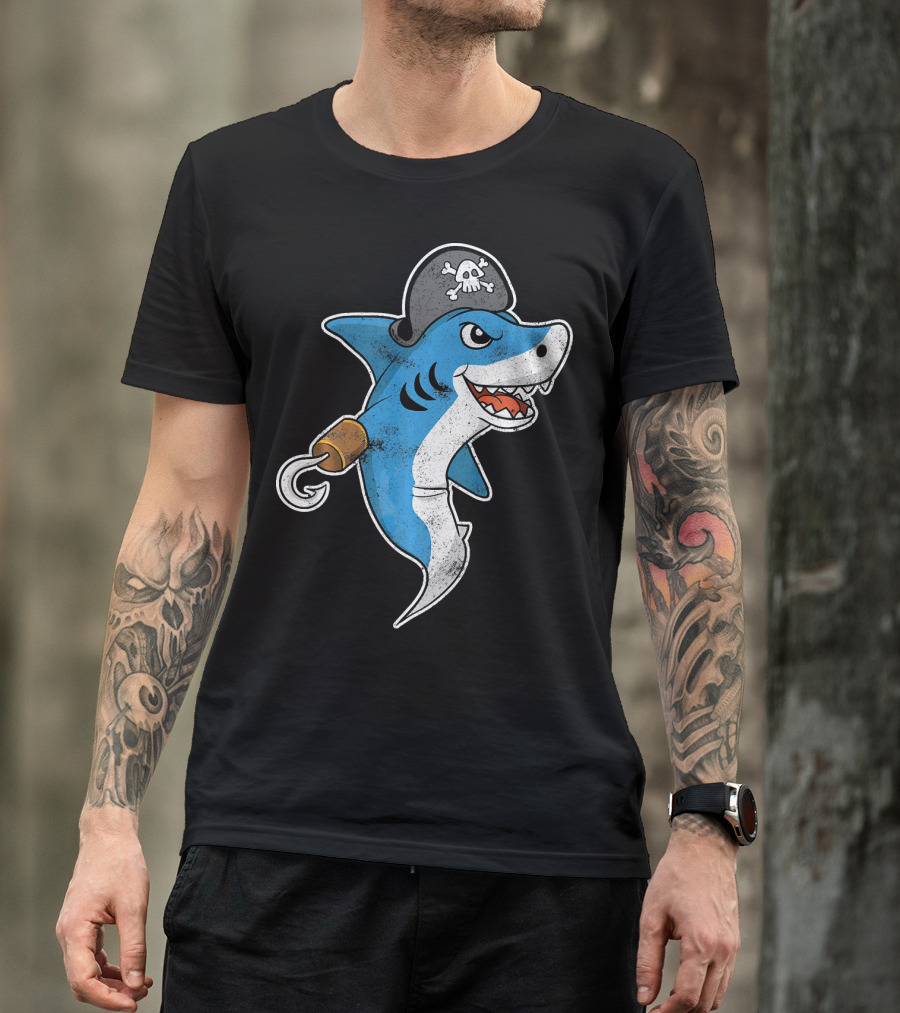 Pirate Shark With Hook And Pirate Hat T-Shirt