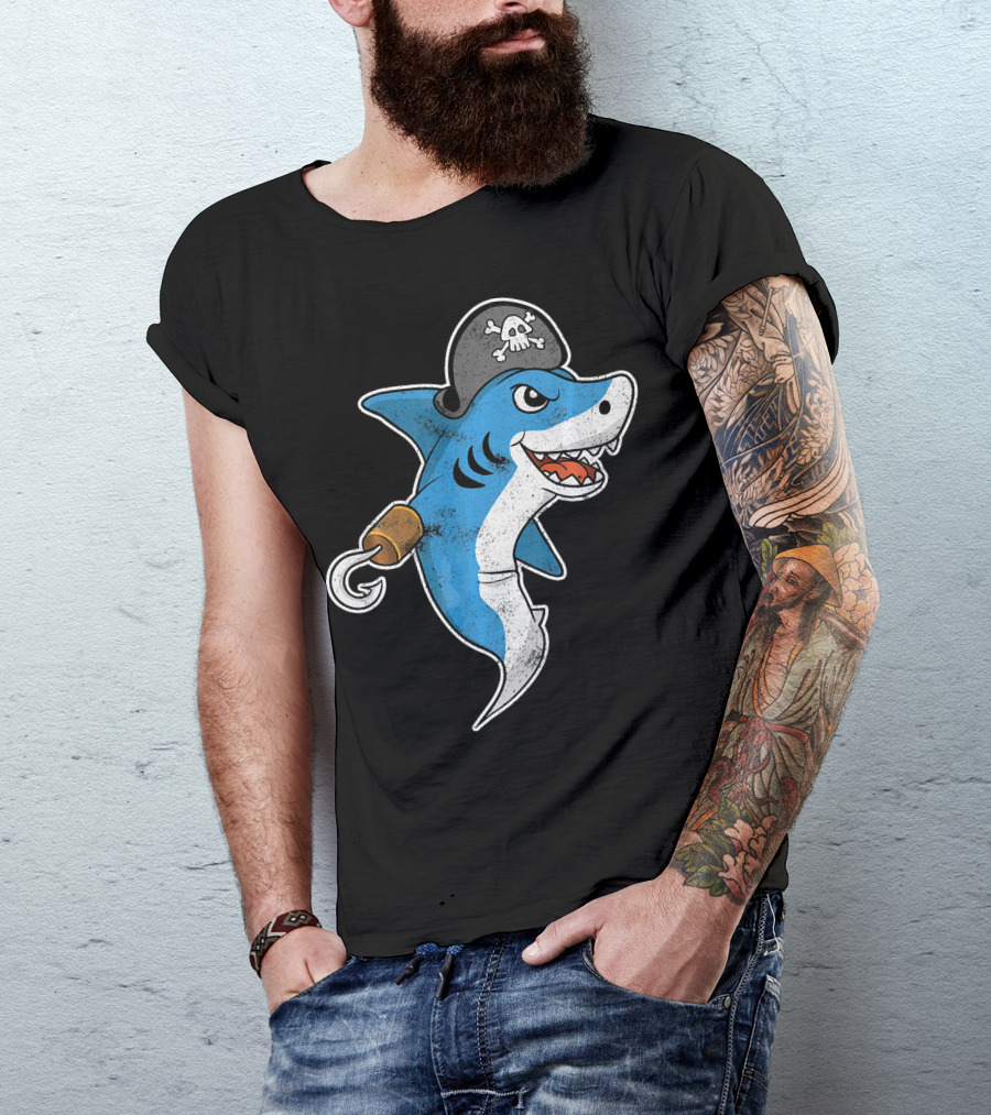 Pirate Shark With Hook And Pirate Hat T-Shirt