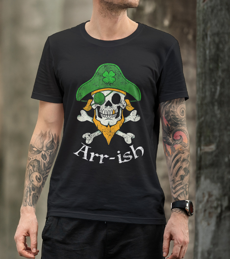 Arr-ish Funny Irish Skull Clover Pirate Beard T-Shirt