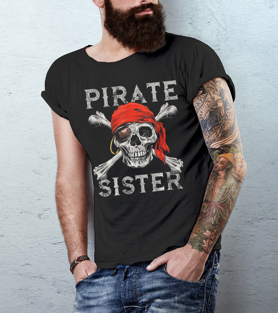 Pirate Sister Skull Jolly Roger Bandana T-Shirt