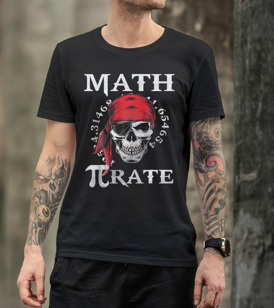 Math Pi-rate Skull With Red Bandana And Numbers T-Shirt