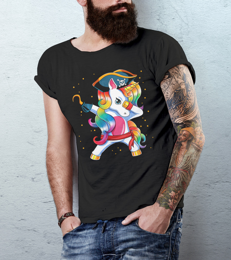 Funny Pirate Unicorn With Rainbow Hair And Eye Patch T-Shirt