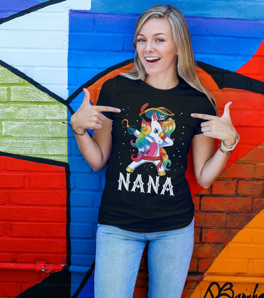 Funny Pirate Dabbing Unicorn Nana T-Shirt
