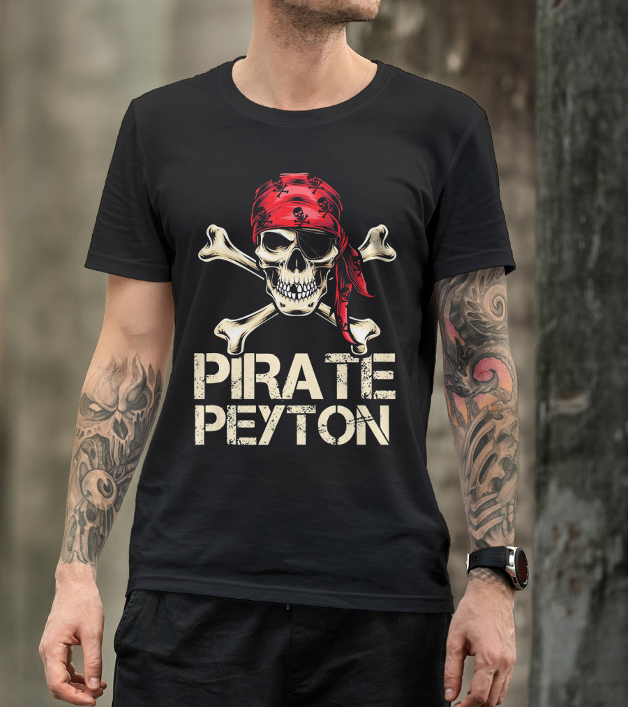 PIRATE PEYTON Skull Crossbones Red Bandana Birthday Personalize T-Shirt