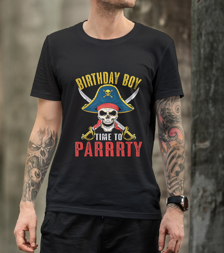 Birthday Boy Pirate Skull Time To Parrrty T-Shirt