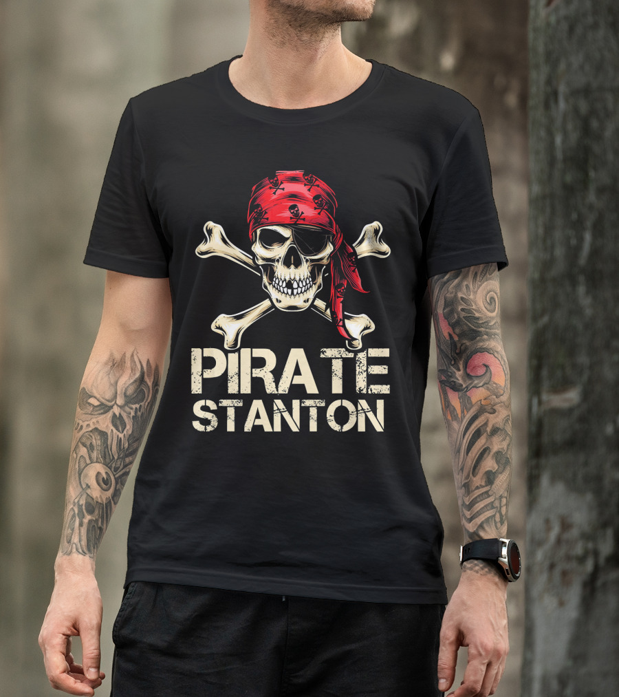 PIRATE STANTON Skull And Crossbones Red Bandana Birthday Personaliz T-Shirt