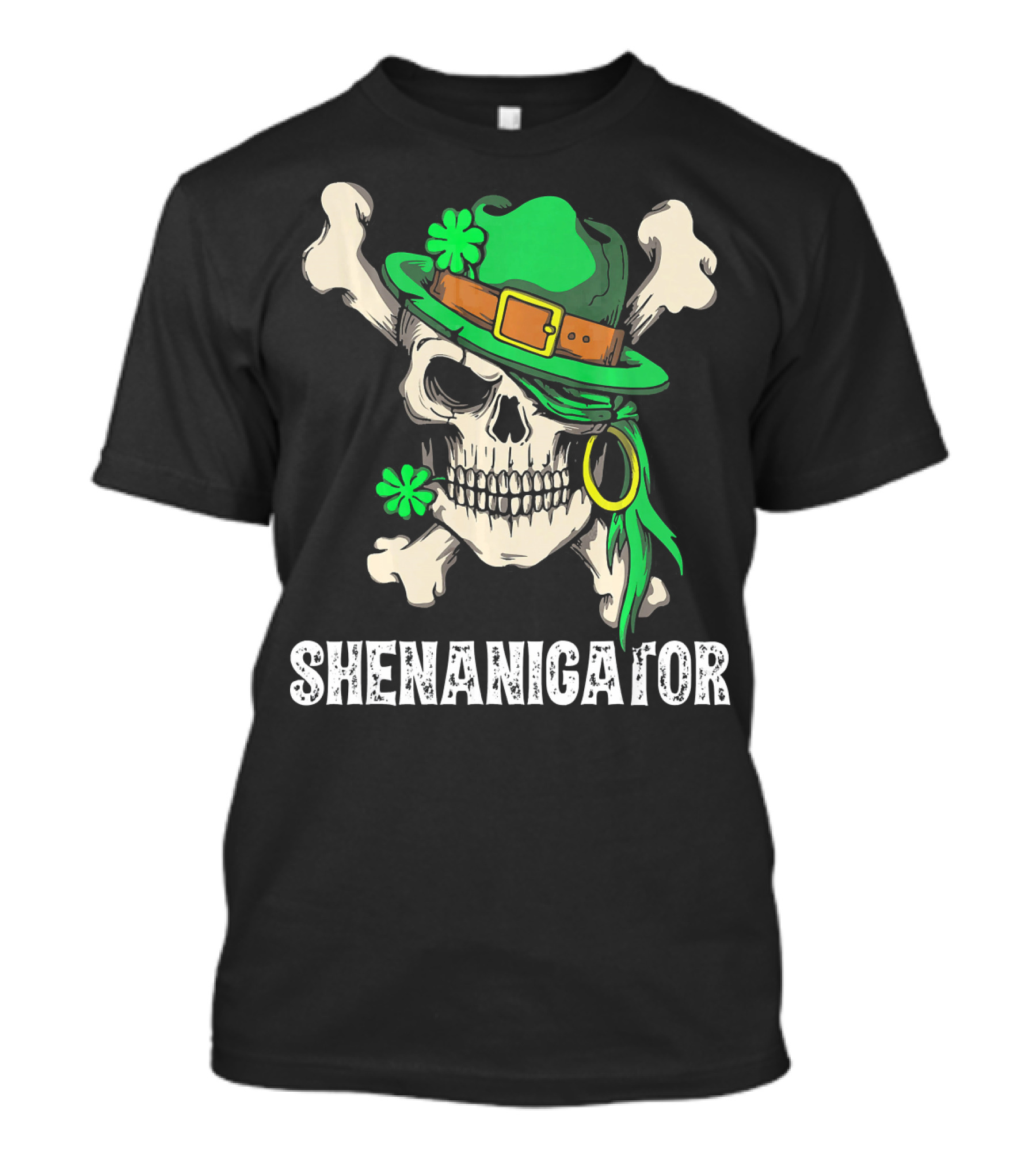 Shenanigator Skull With Irish Hat And Shamrocks For St Patrick's Day T-Shirt