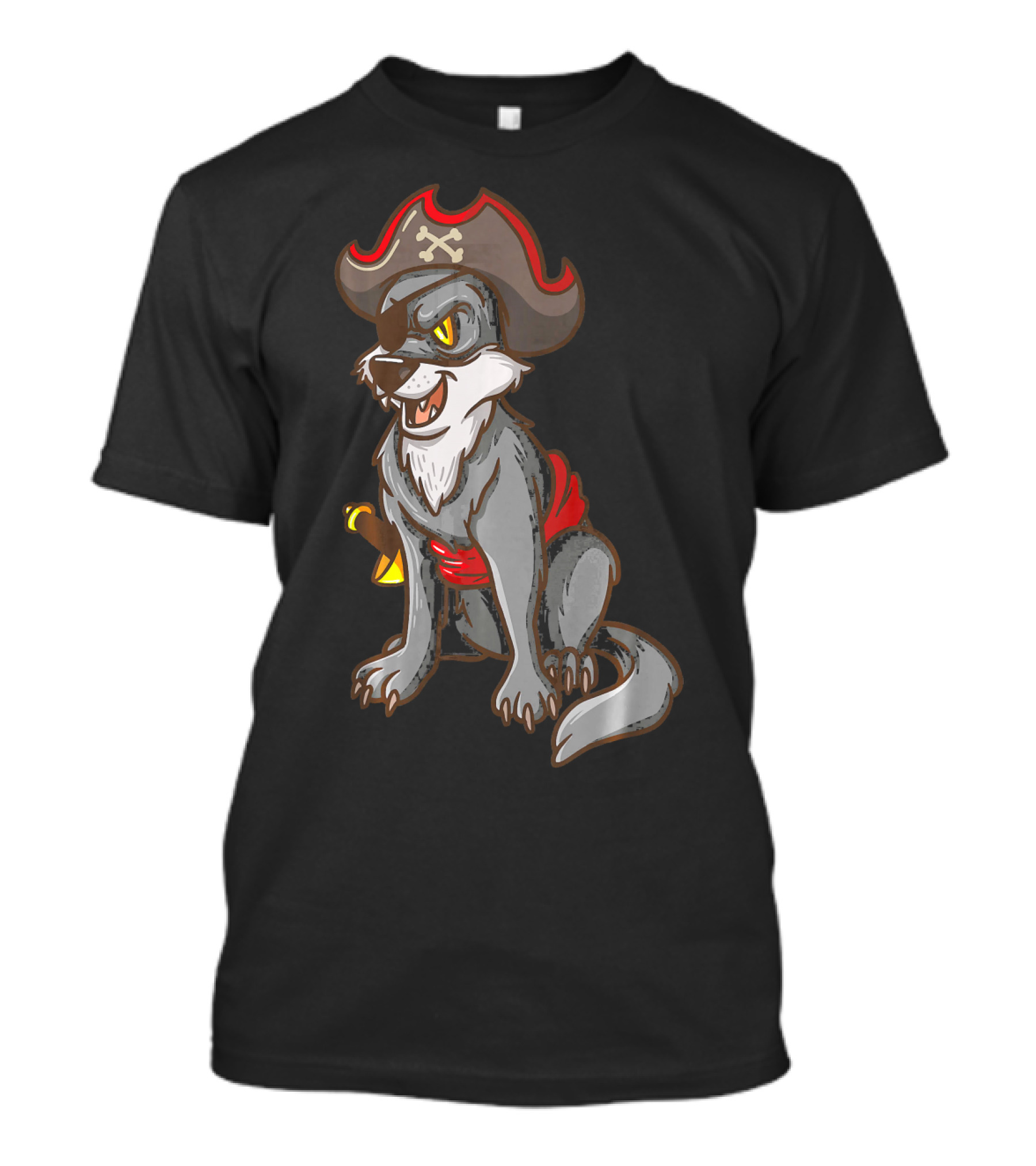 Pirate Wolf Halloween Party Costume With Sword And Hat T-Shirt
