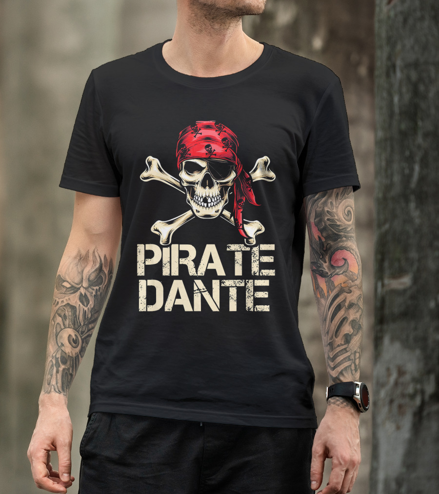 PIRATE DANTE Skull And Crossbones Red Bandana Halloween Birthday T-Shirt