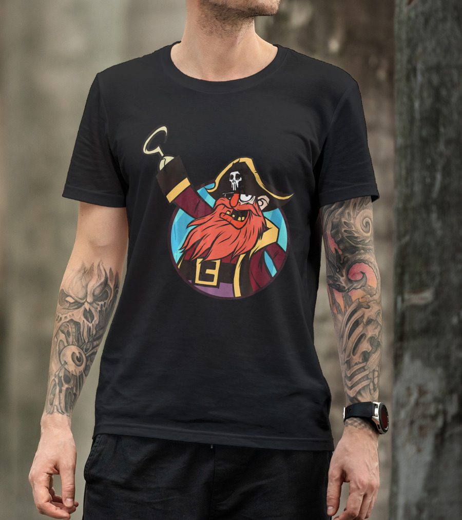 Pirate Captain With Skull Patch And Hook Hand T-Shirt