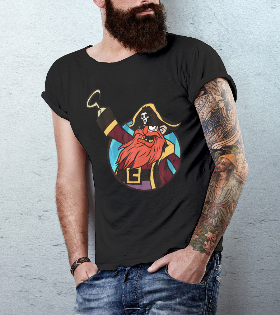 Pirate Captain With Skull Patch And Hook Hand T-Shirt