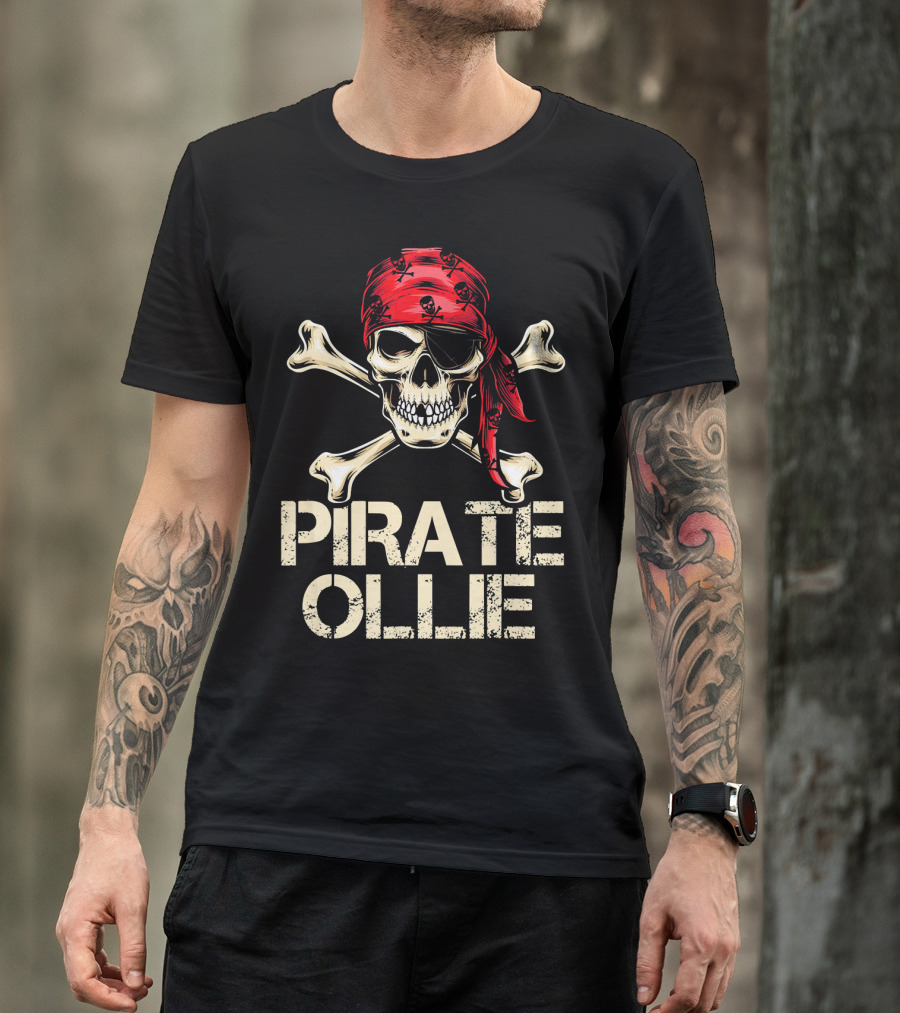 PIRATE OLLIE Skull Crossbones Red Bandana T-Shirt