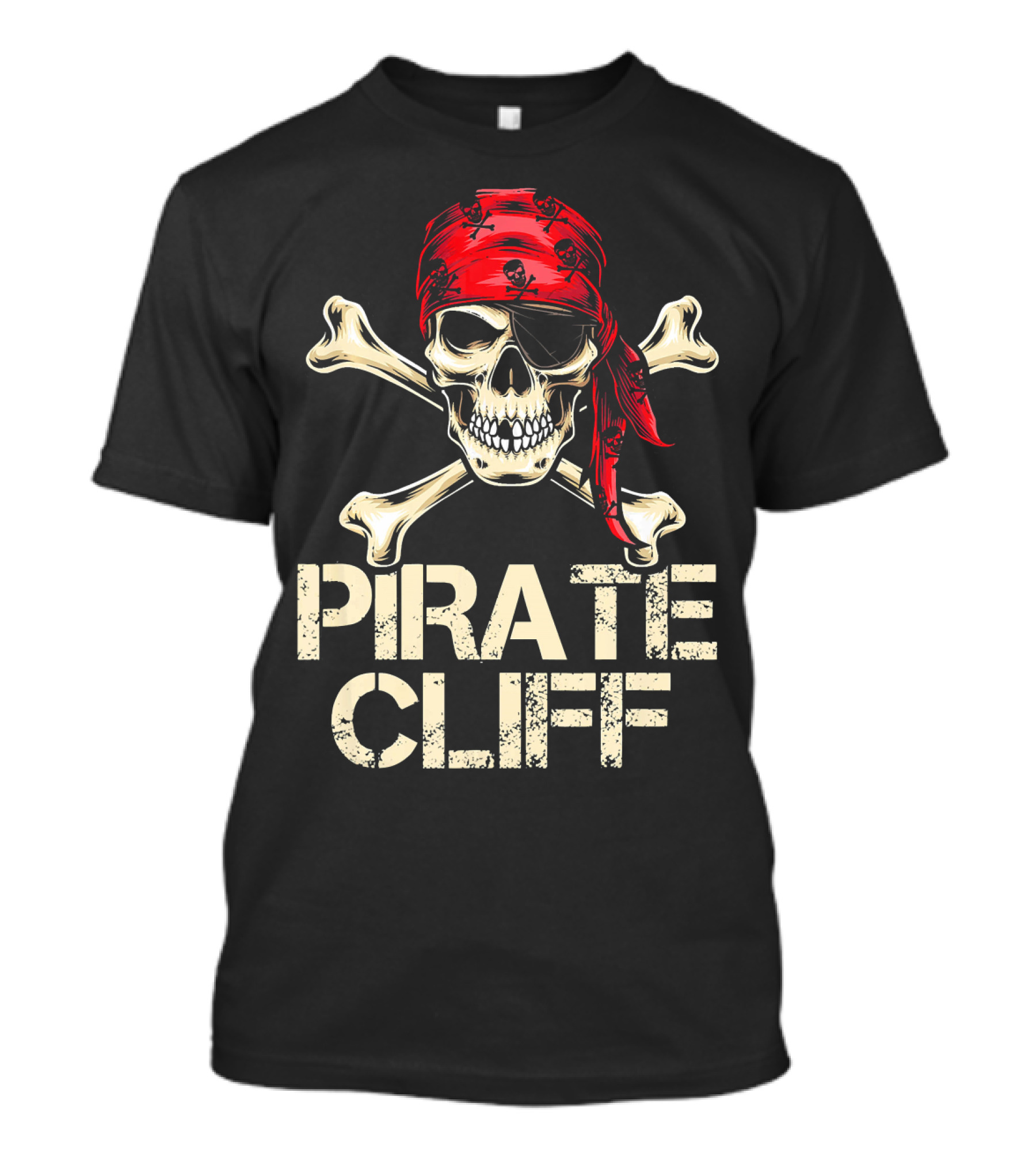 PIRATE CLIFF Skull And Crossbones Red Bandana T-Shirt