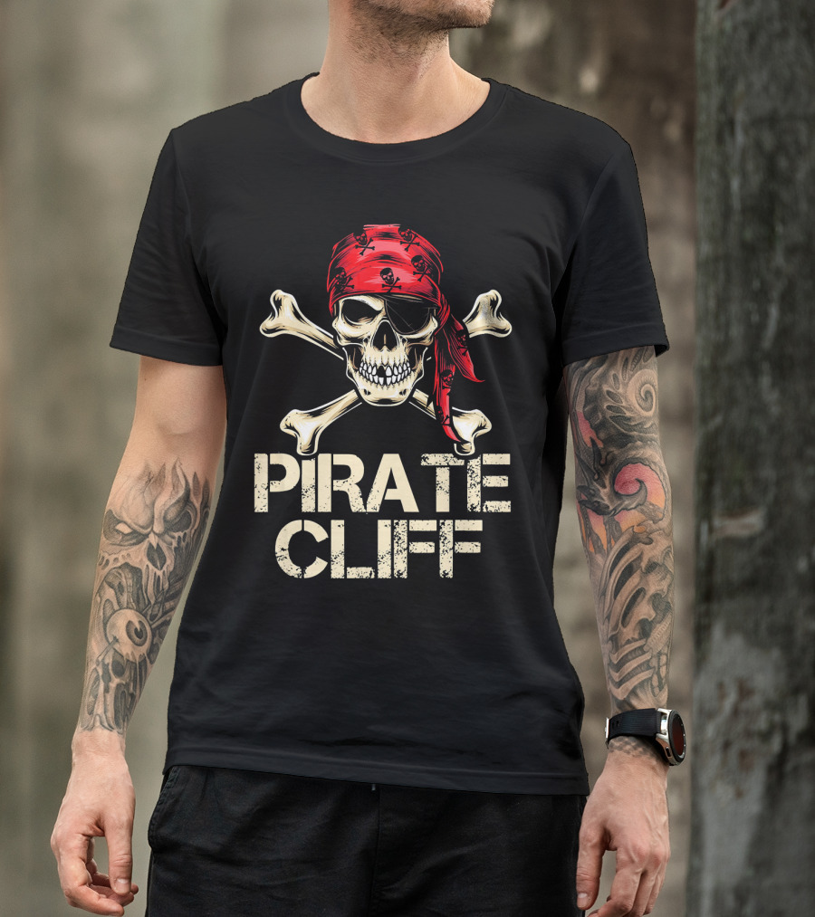 PIRATE CLIFF Skull And Crossbones Red Bandana T-Shirt