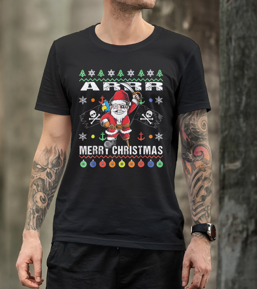 Arr Merry Christmas Pirate Santa Ugly Christmas T-Shirt