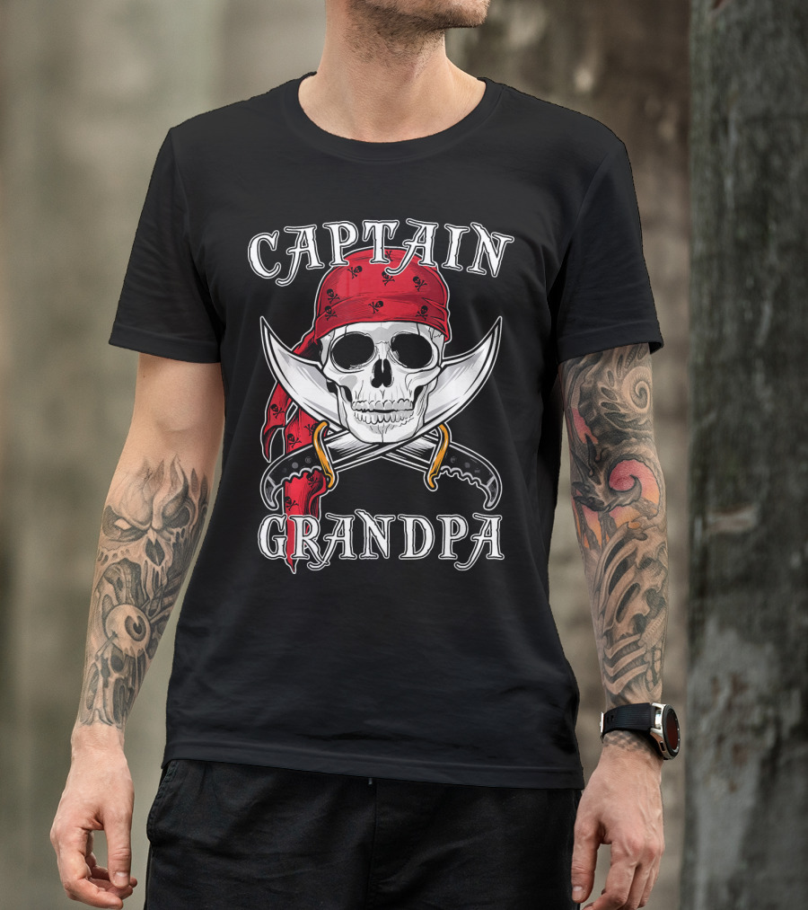 Captain Grandpa Skull Bandana Swords T-Shirt