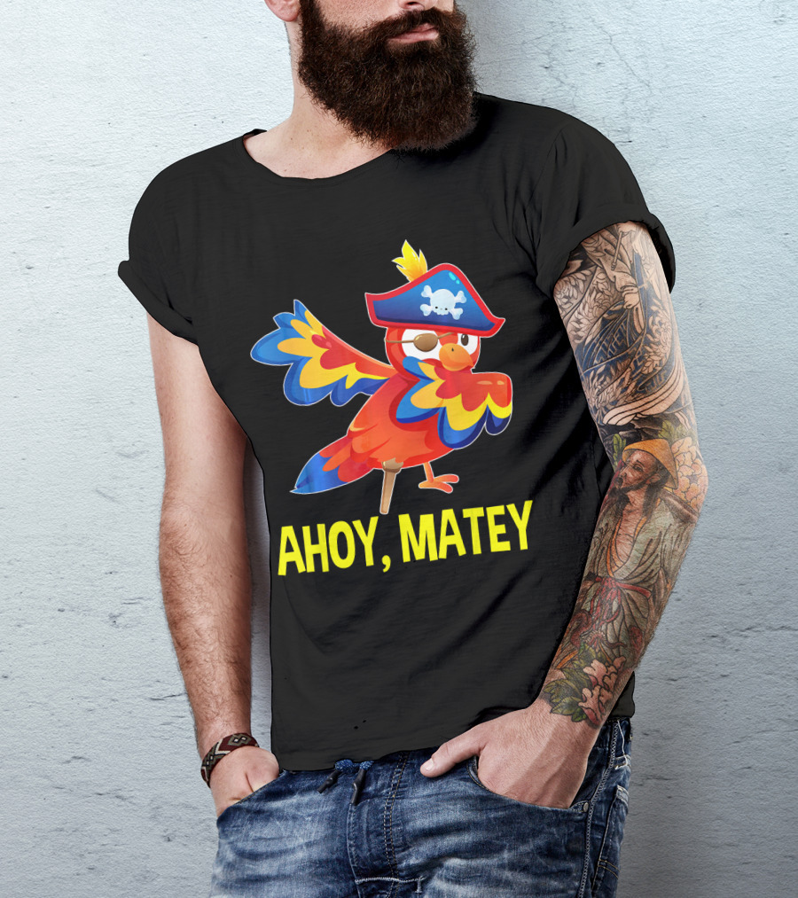 Ahoy Matey Dabbing Parrot With Pirate Hat And Skull Emblem T-Shirt