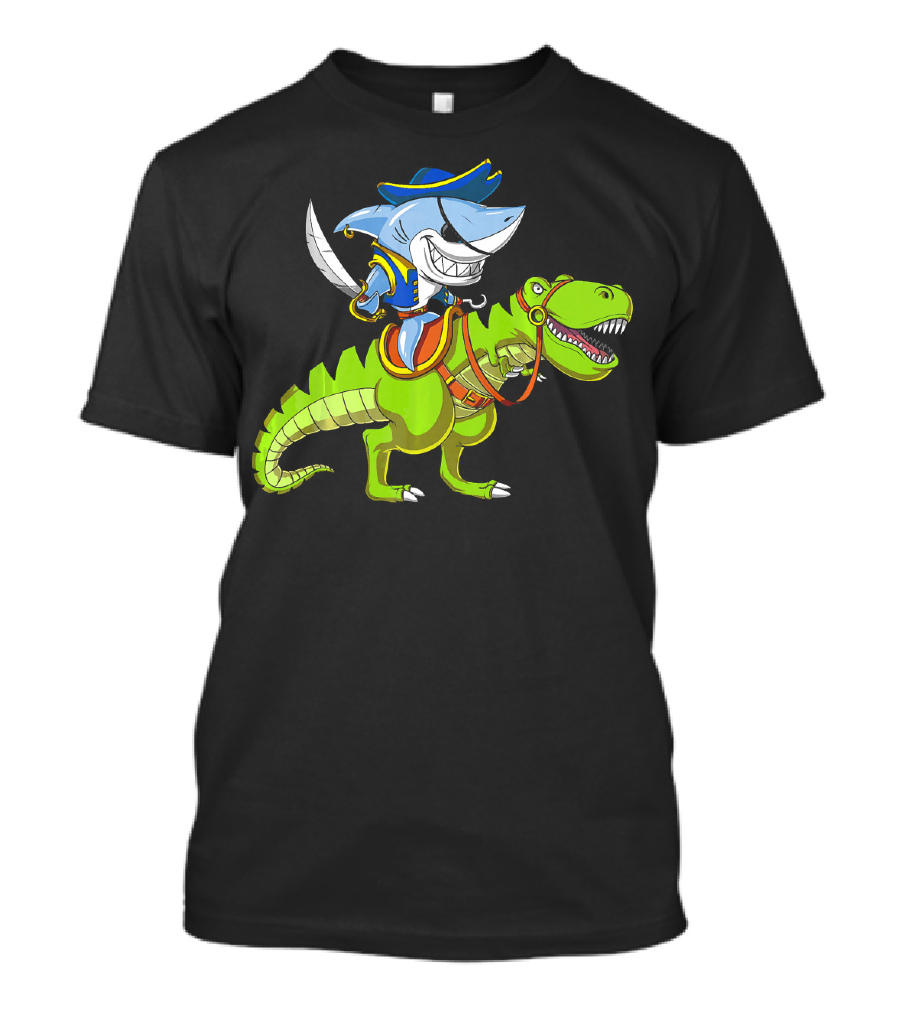 Shark Pirate On T-Rex Dinosaur T-Shirt