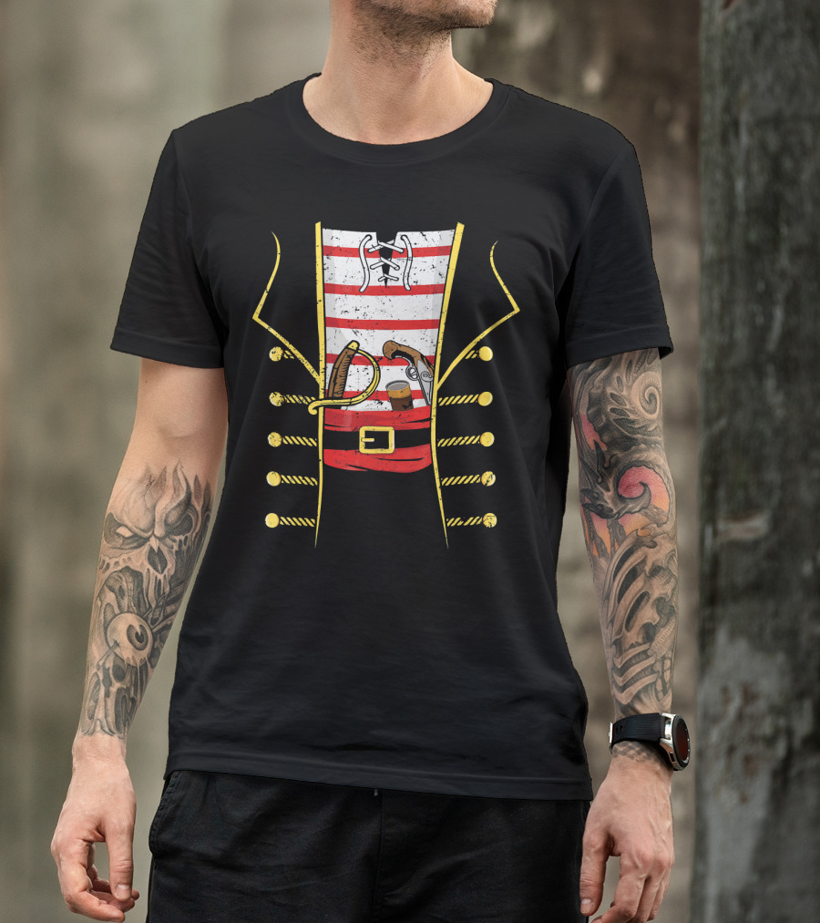 Distressed Pirate Costume With Sword And Gun Halloween Pirate T-Shirt