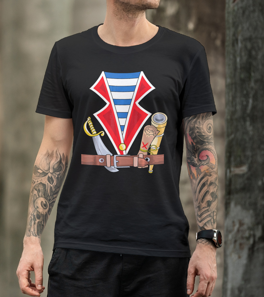 Halloween Pirate Costume Kids Pira Treasure Sword Map Spyglass T-Shirt