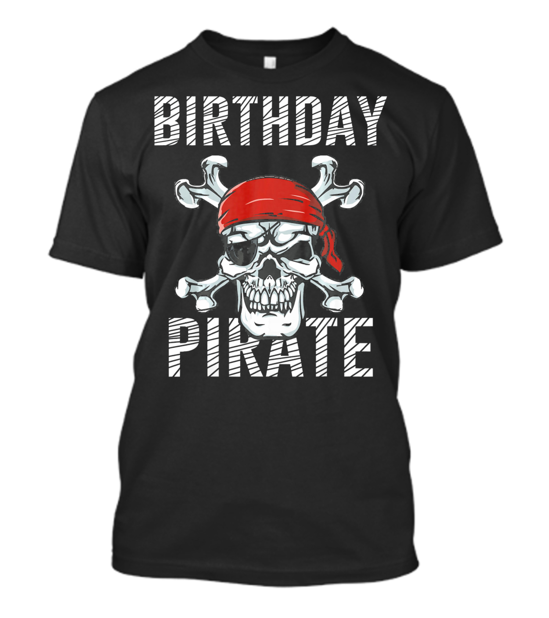 BIRTHDAY PIRATE Skull With Red Bandana And Crossbones T-Shirt