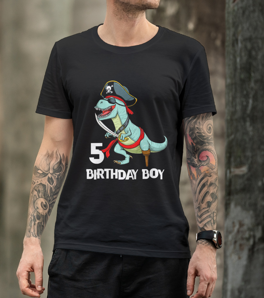 5 Birthday Boy Kids Pirate Dinosaur Rex Tyrannosaurus T-Shirt