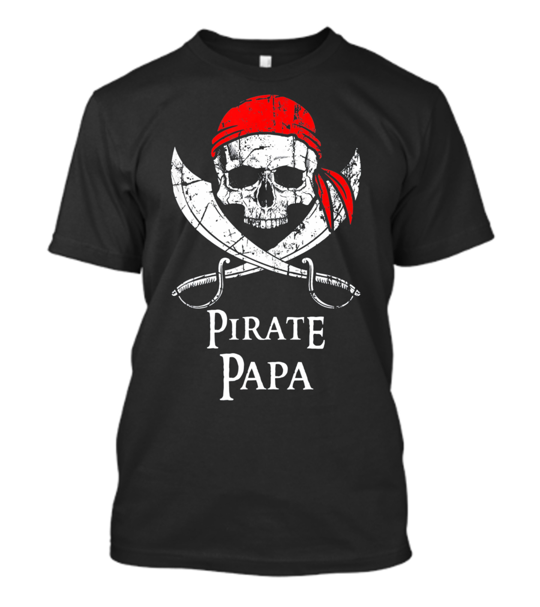 Pirate Papa Jolly Roger Skull Bandana Crossed Cutlasses T-Shirt
