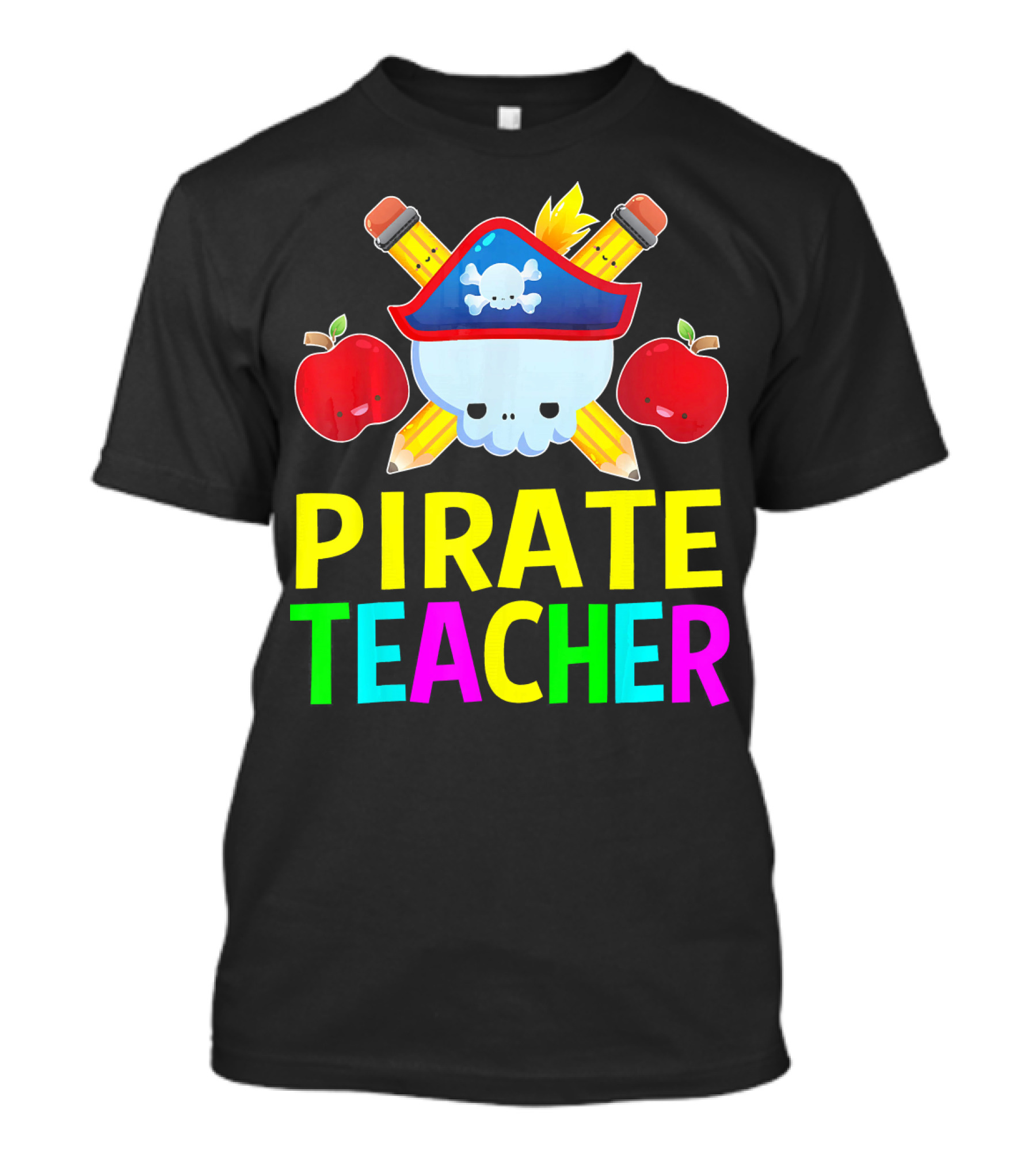 Pirate Teacher Halloween Costume Skull Pencils Apples T-Shirt