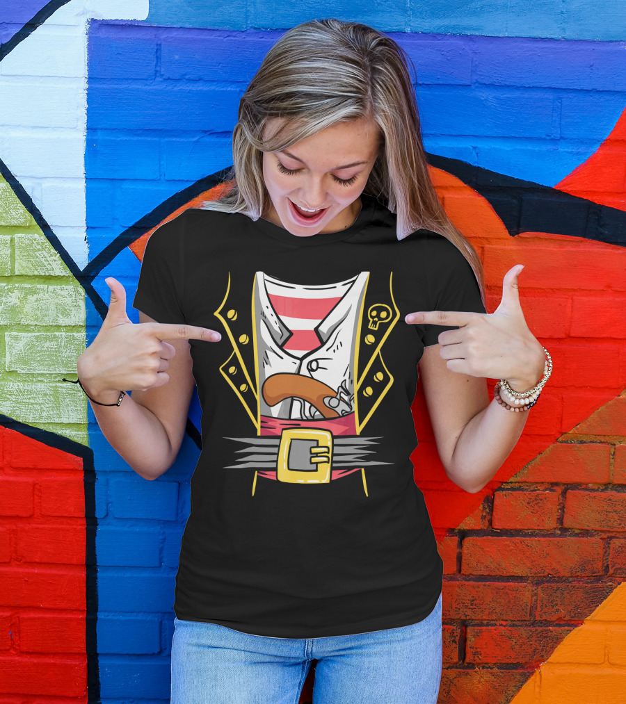 Halloween Pirate Skull Jacket Pistol Belt Costume T-Shirt