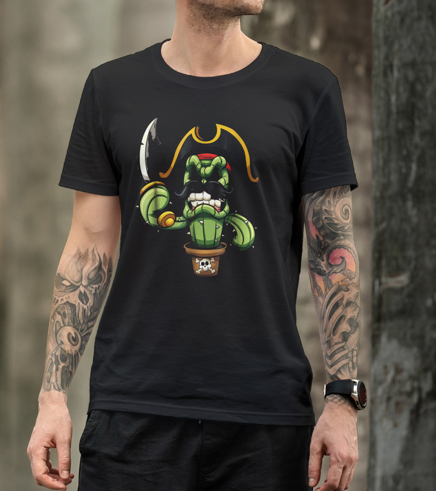 Pirate Cactus With Mustache And Sword T-Shirt