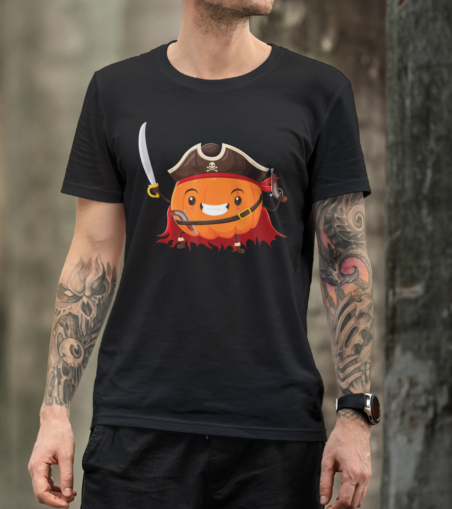 Pirate Pumpkin Halloween Costume Party With Sword And Pirate Hat T-Shirt