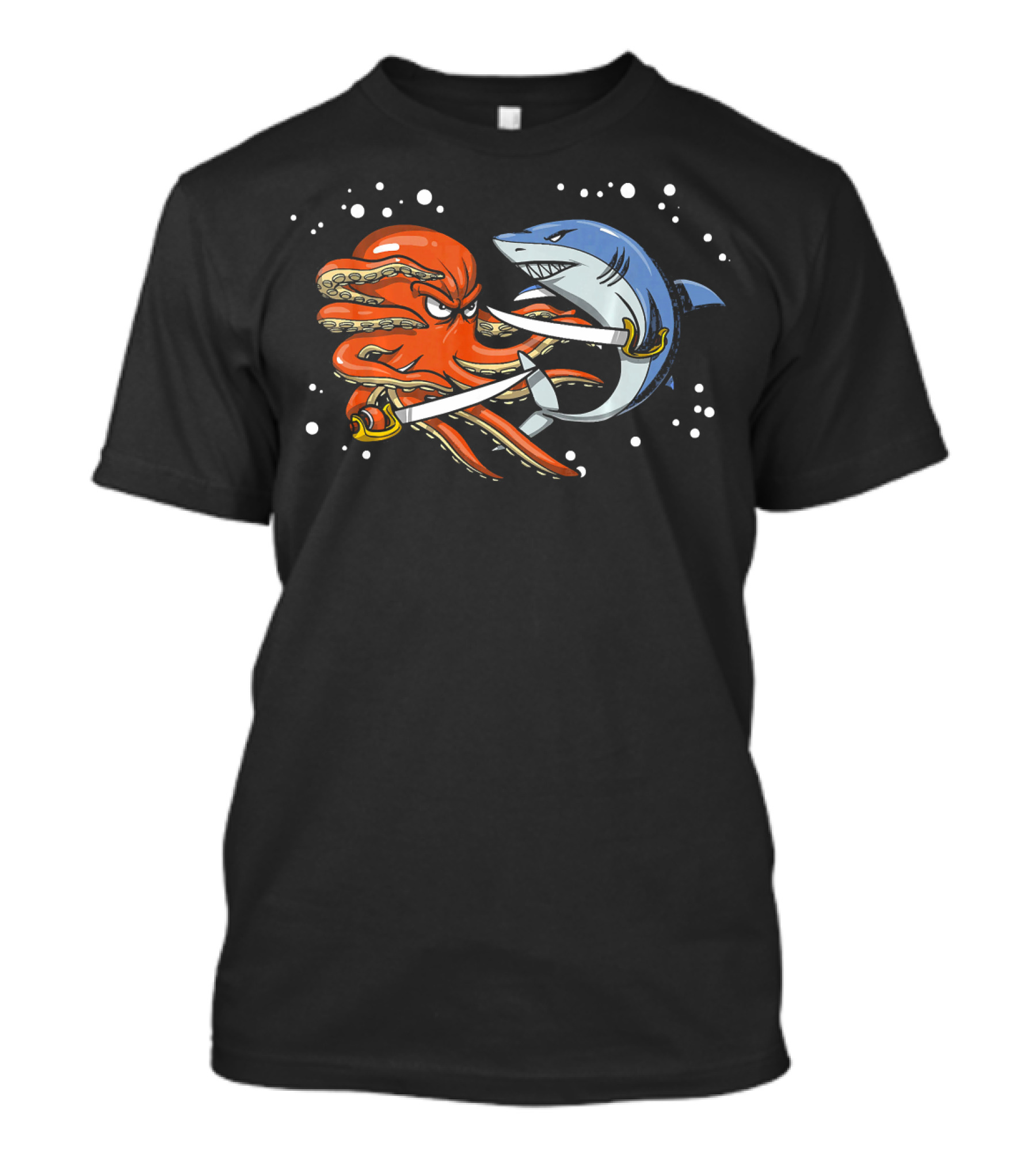Shark Pirate Vs. Octopus Sailor Captain Sword Battle T-Shirt